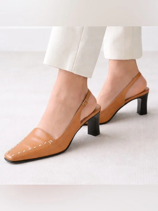 Franco Sarto Slingback Heels Tan Leather Square Toe Size 8 Chic - Picture 3 of 13